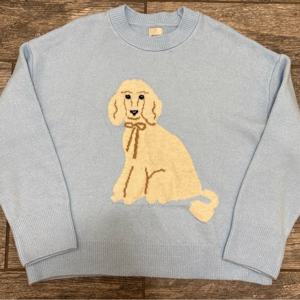 Anthropologie POODLE Maeve DOG ICON sweater light blue crew neck Pullover M NWT - Picture 2 of 14